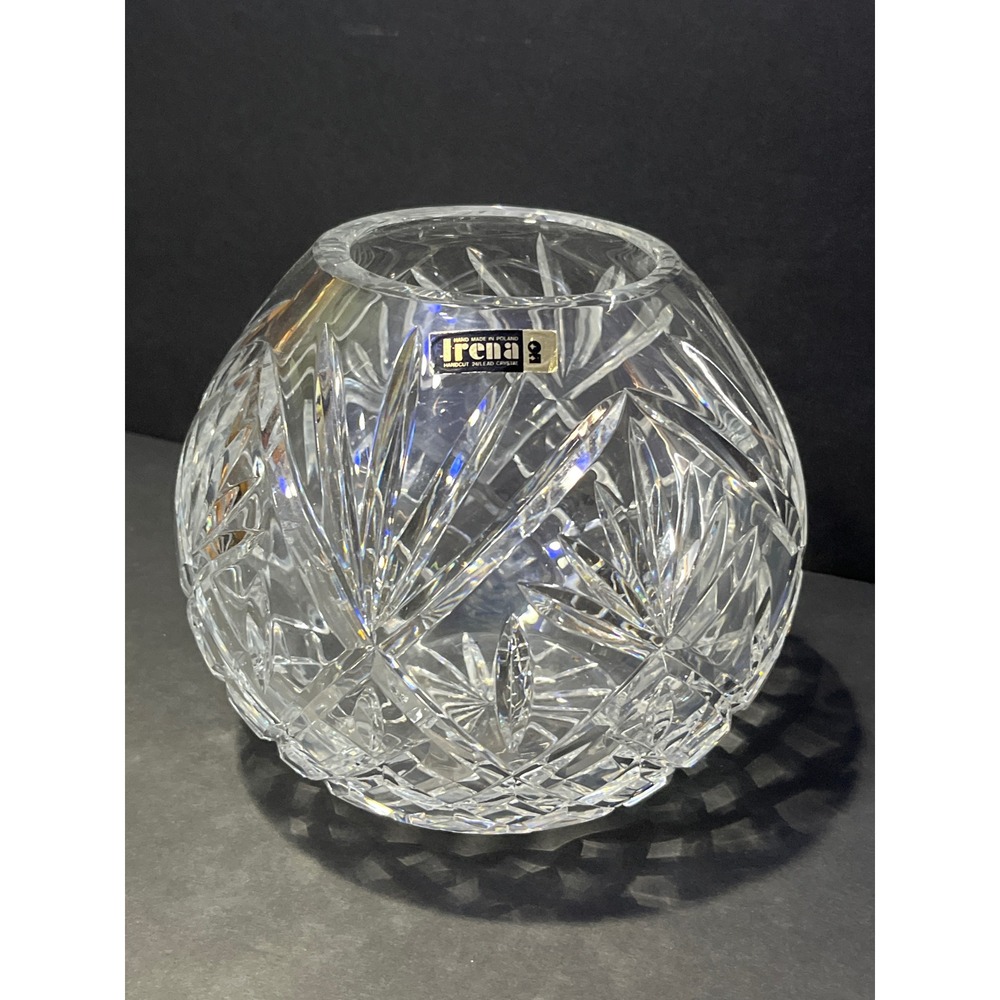Irena Handcut 24% Lead Crystal Rose Bowl Vase Made in Poland Clear Glass 6 Inch
